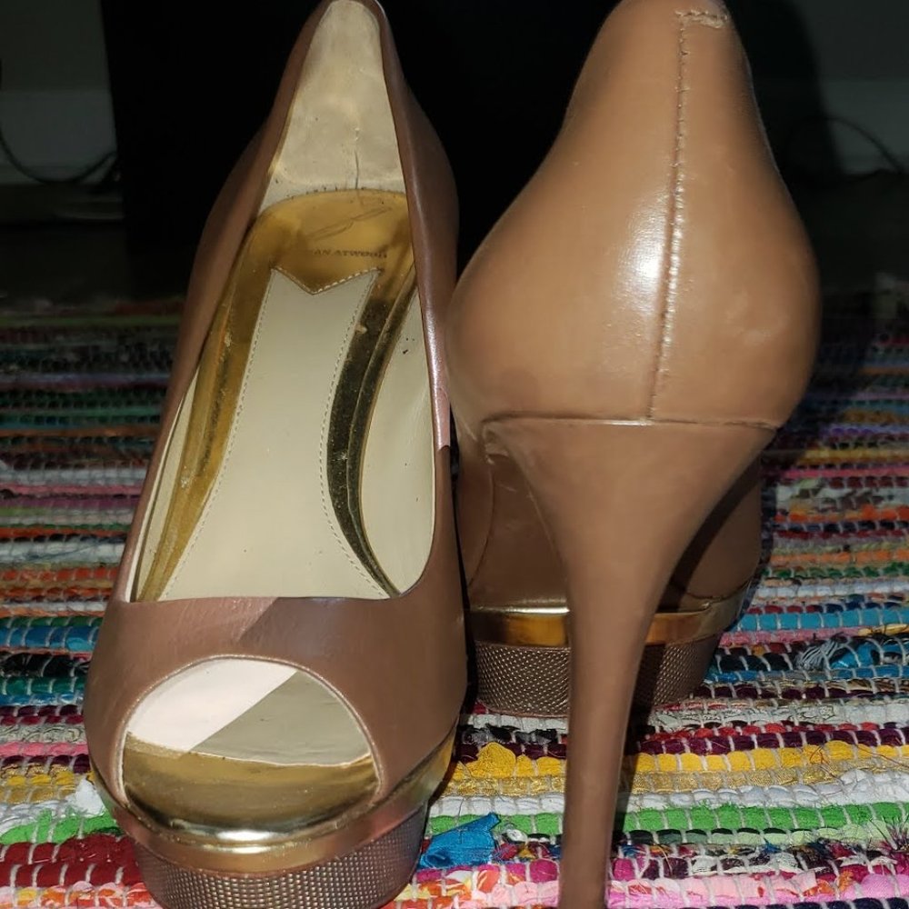 Brian Atwood Tan Platform Heels Size 9